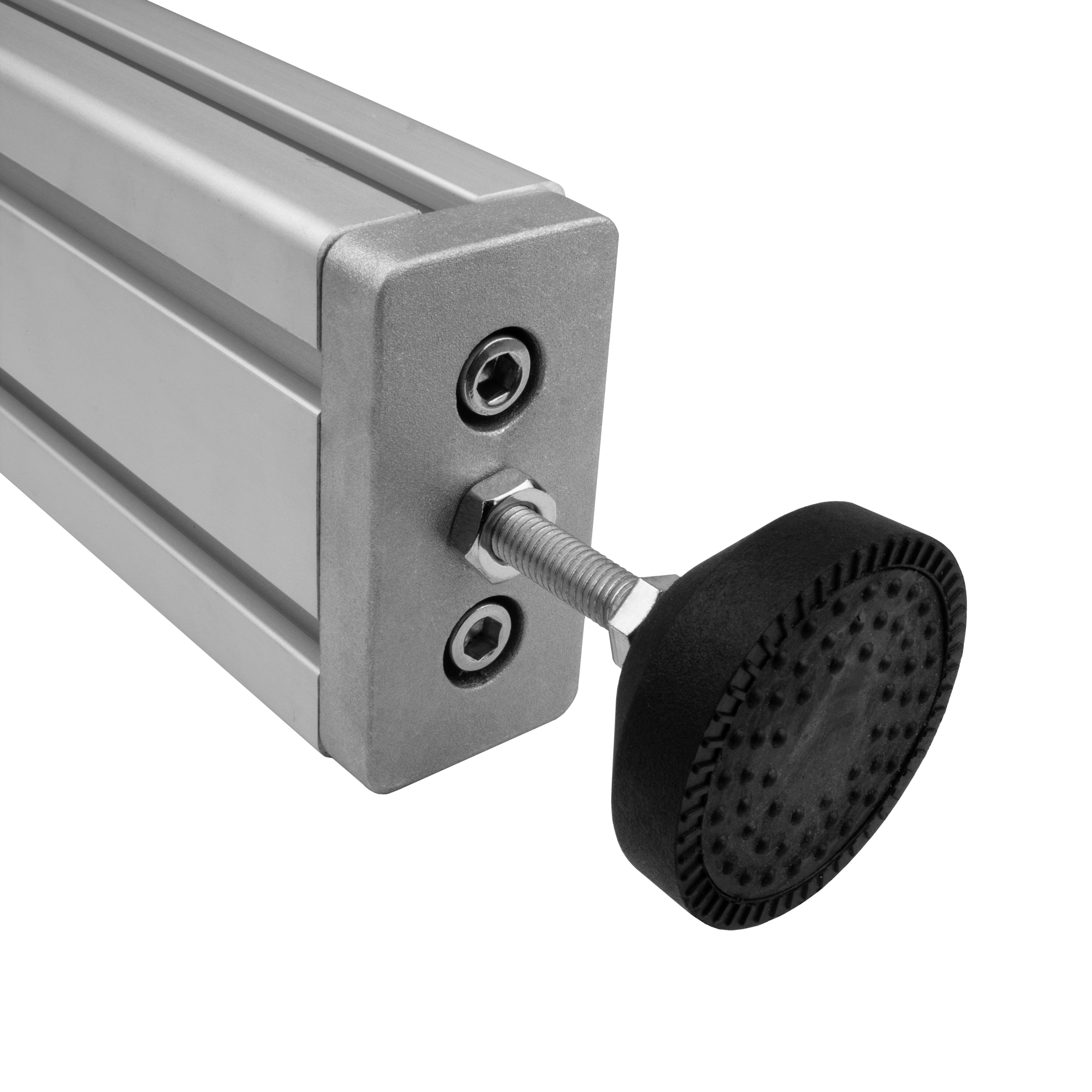 Adapter- & Fußplatte Aluprofil 4080, silbergrau – optional mit Stellfuß Adapter- & Fußplatte Aluprofil 4080, silbergrau – M8 ohne Stellfuß