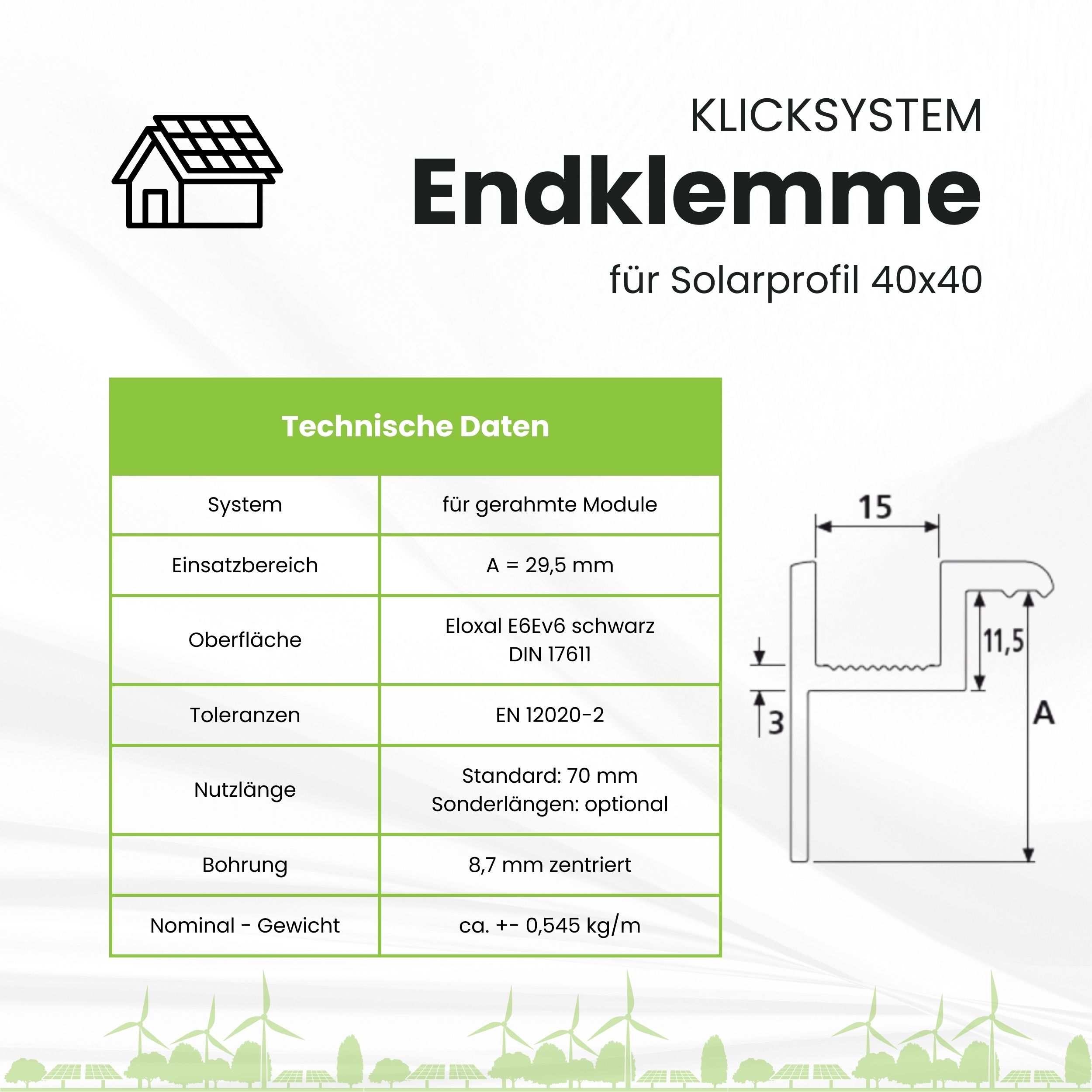Solarprofile - 1x Endklemme schwarz - ohne MwSt. - TKSK-30 - PV-Profile - für Kreuzklemme - Zubehör