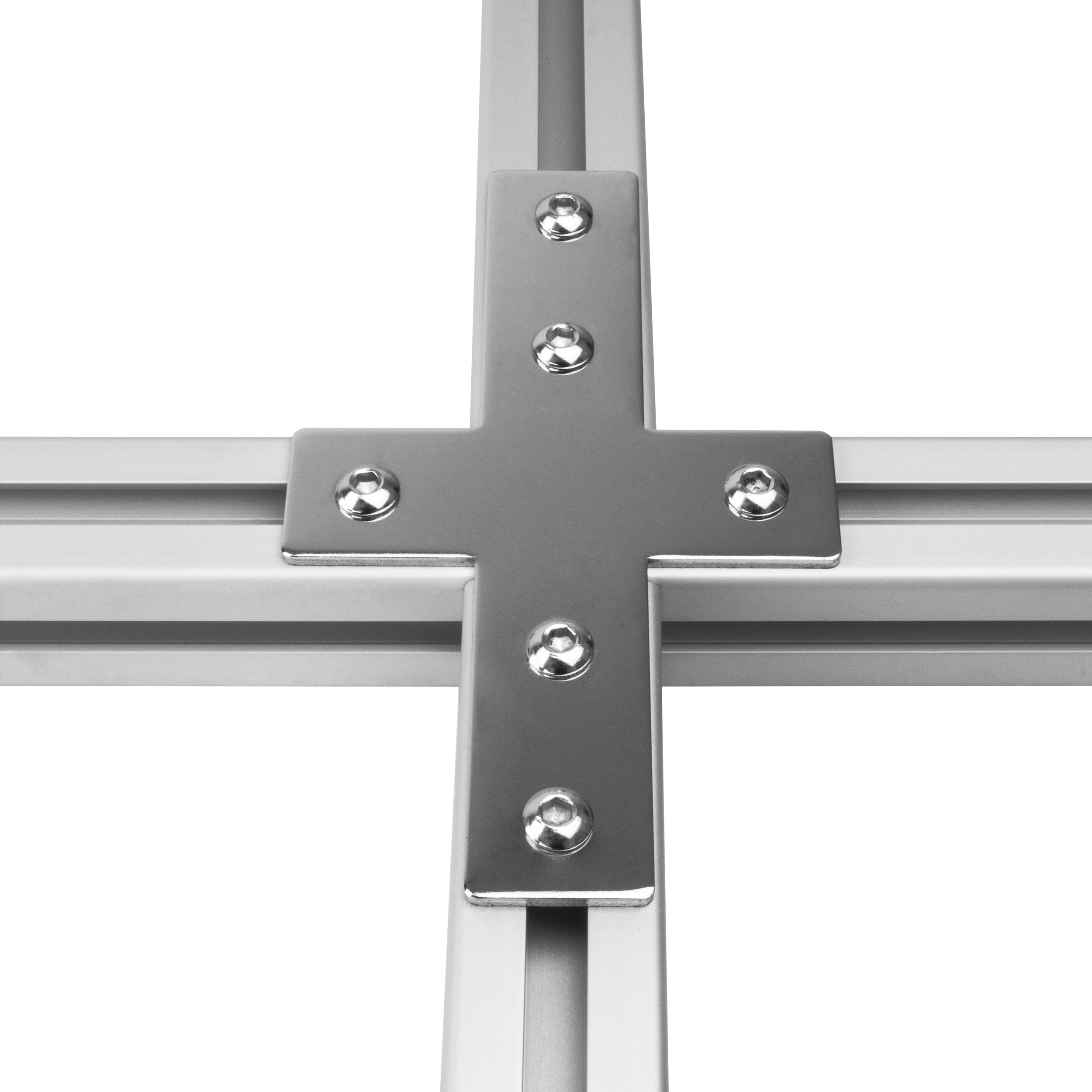 Verbinderplatte - X - 114x85mm Aussen Kreuz Flachverbinder 30x30 Aluprofil - 4 Stück inkl. Verschraubung