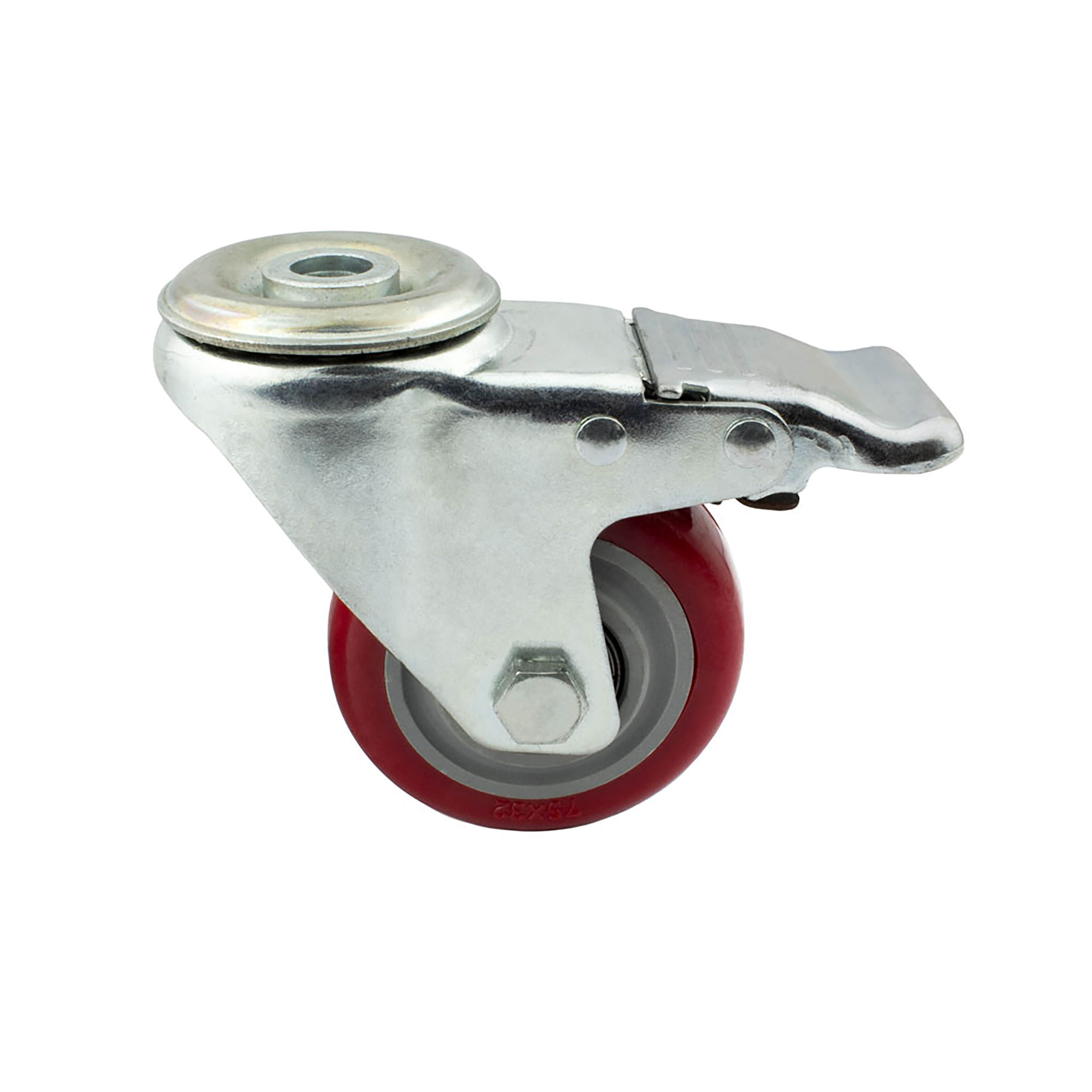 Lenkrolle Gummirolle mit Bremse Ø75mm Rückenloch Ø10,2mm für Aluprofil - 4 Stück