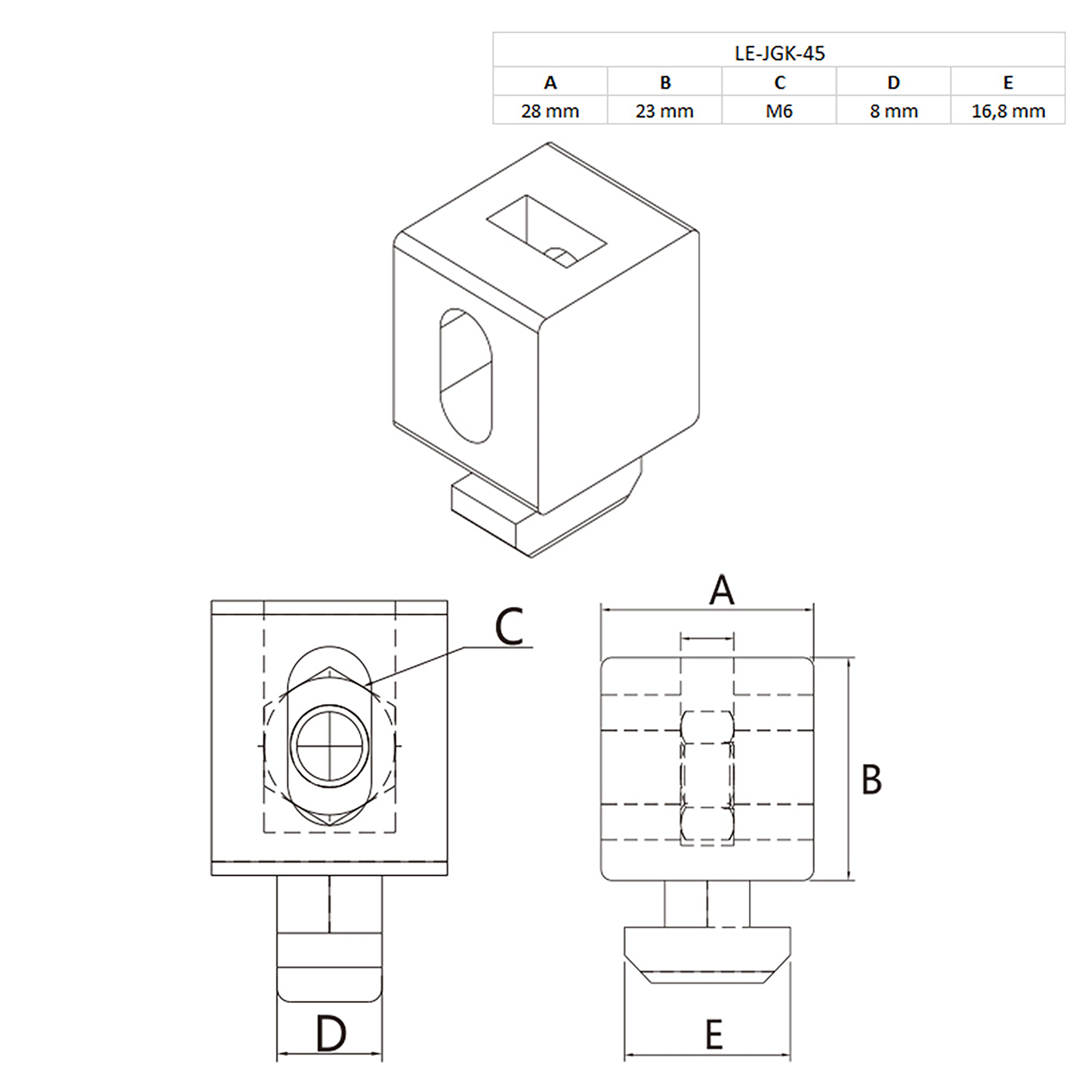 Verbindungsblock Uniblock Nut 10 Kunststoff M6 für Aluprofil 45-er 1 Stück