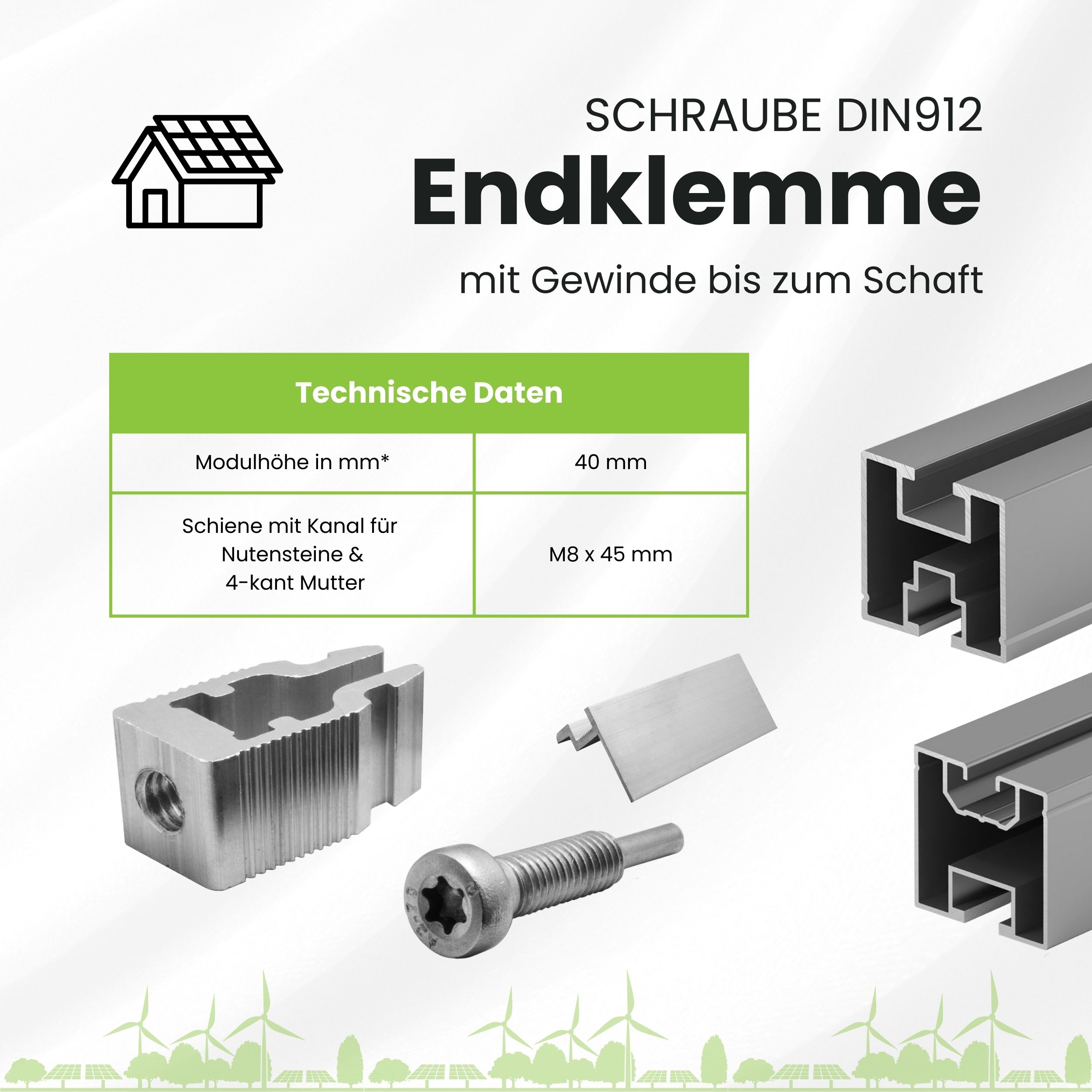 Solarprofile - 1x Endklemme silber - ohne MwSt. - TKSK-30 - PV-Profile - für Kreuzklemme - Zubehör