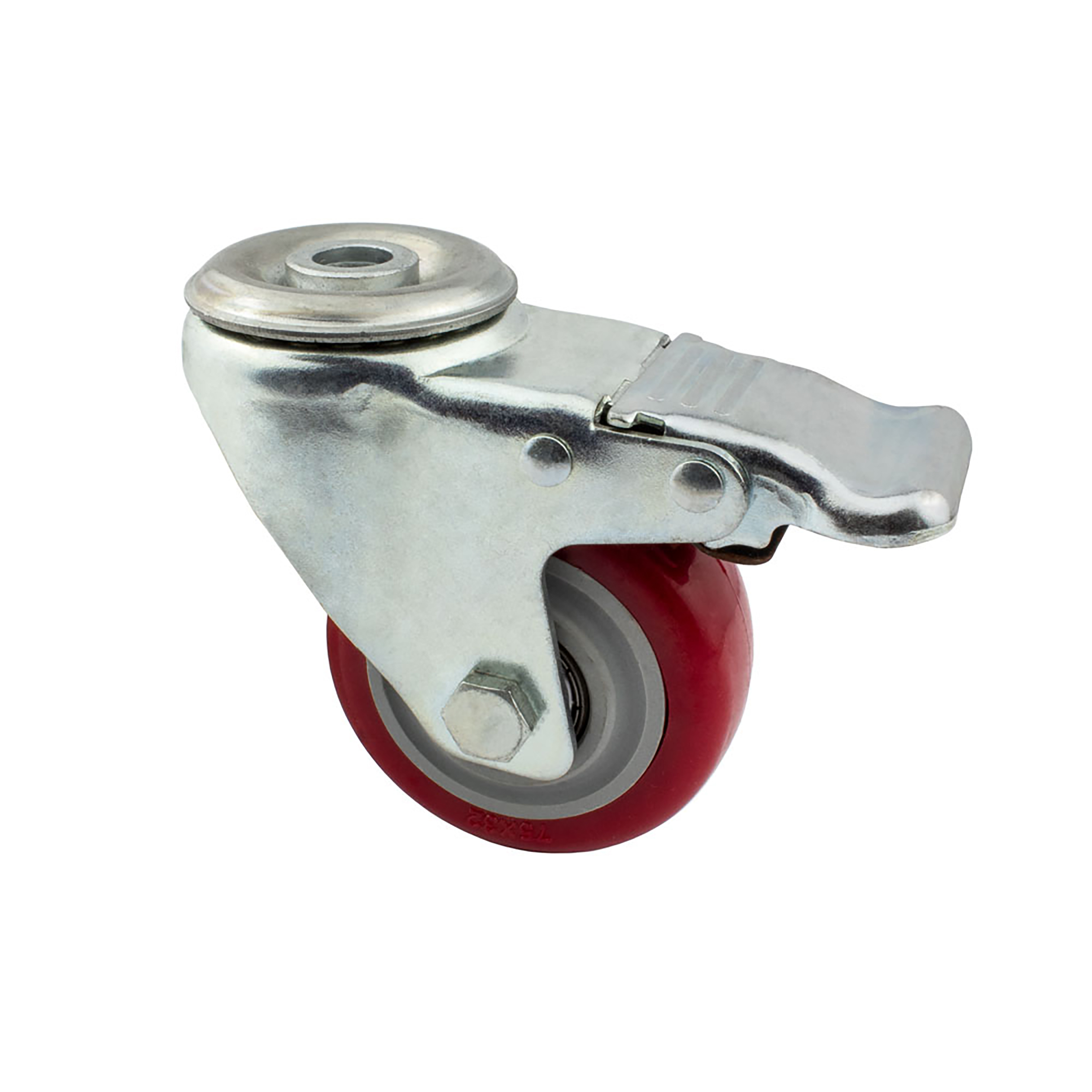 Lenkrolle Gummirolle mit Bremse Ø75mm Rückenloch Ø10,2mm für Aluprofil - 4 Stück