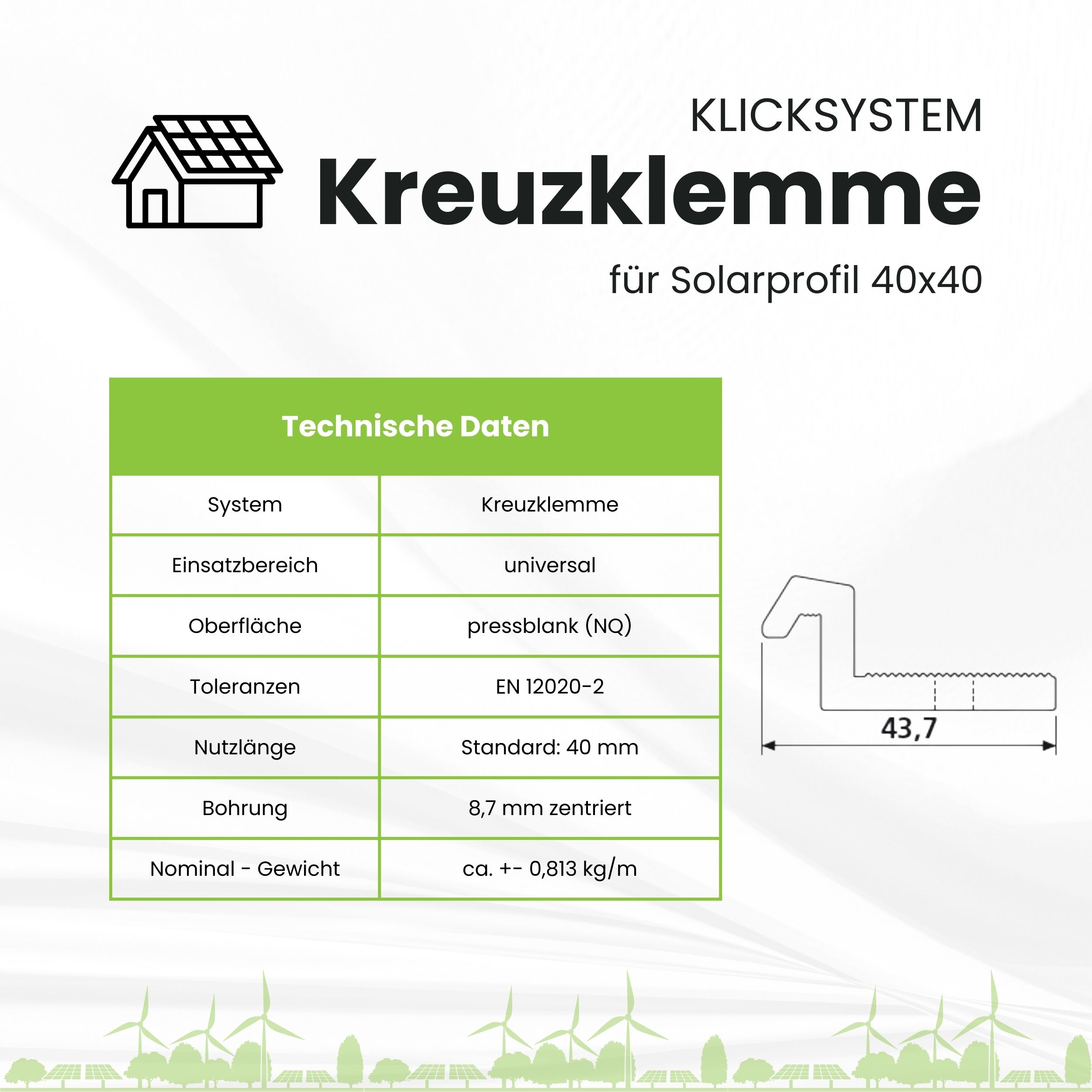 Solarprofile - 1x Kreuzklemme silber - ohne MwSt. - TKSK-30 - PV-Profile - für Kreuzklemme - Zubehör