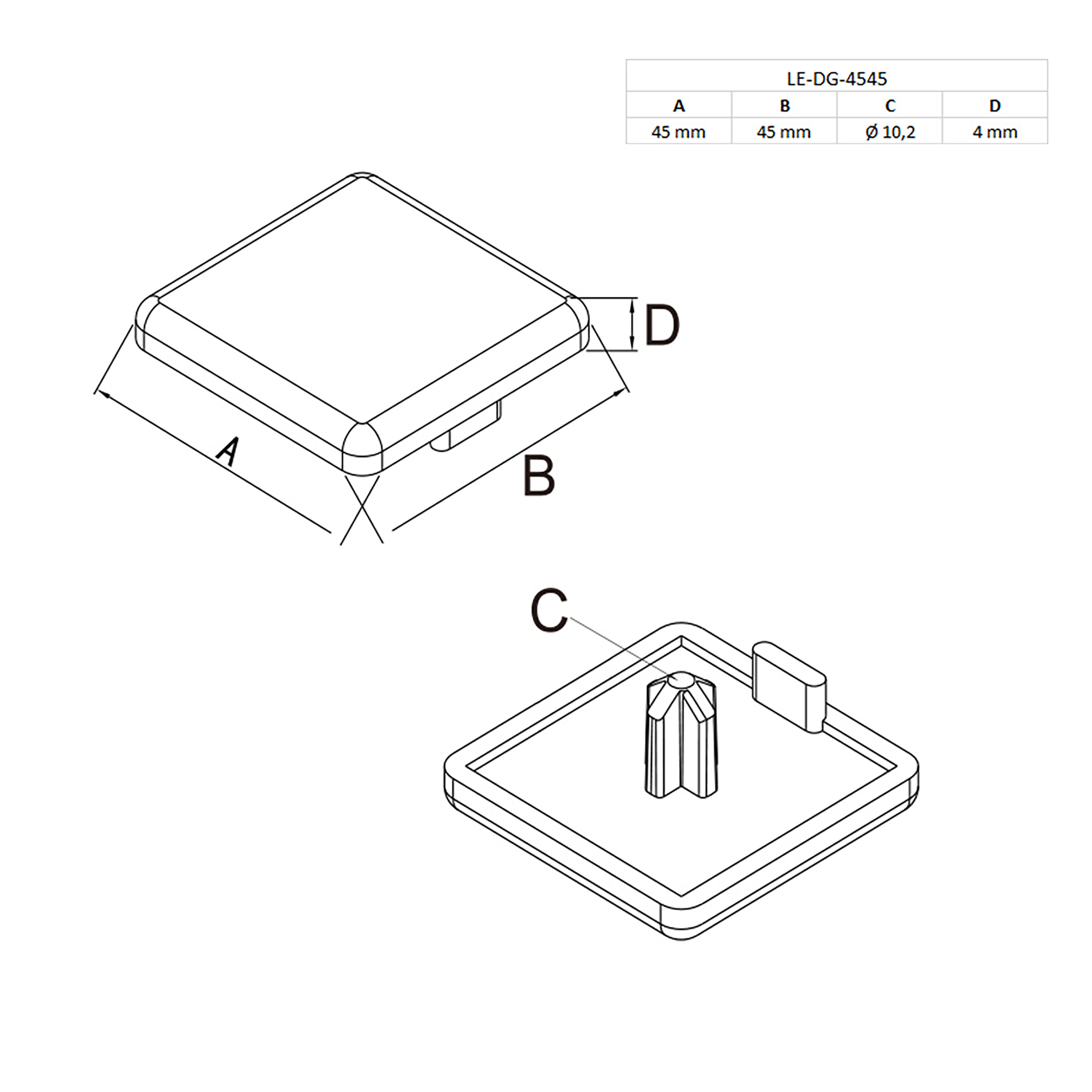 Abdeckkappe Endkappe für Aluprofil 45x45 - 10 Stück