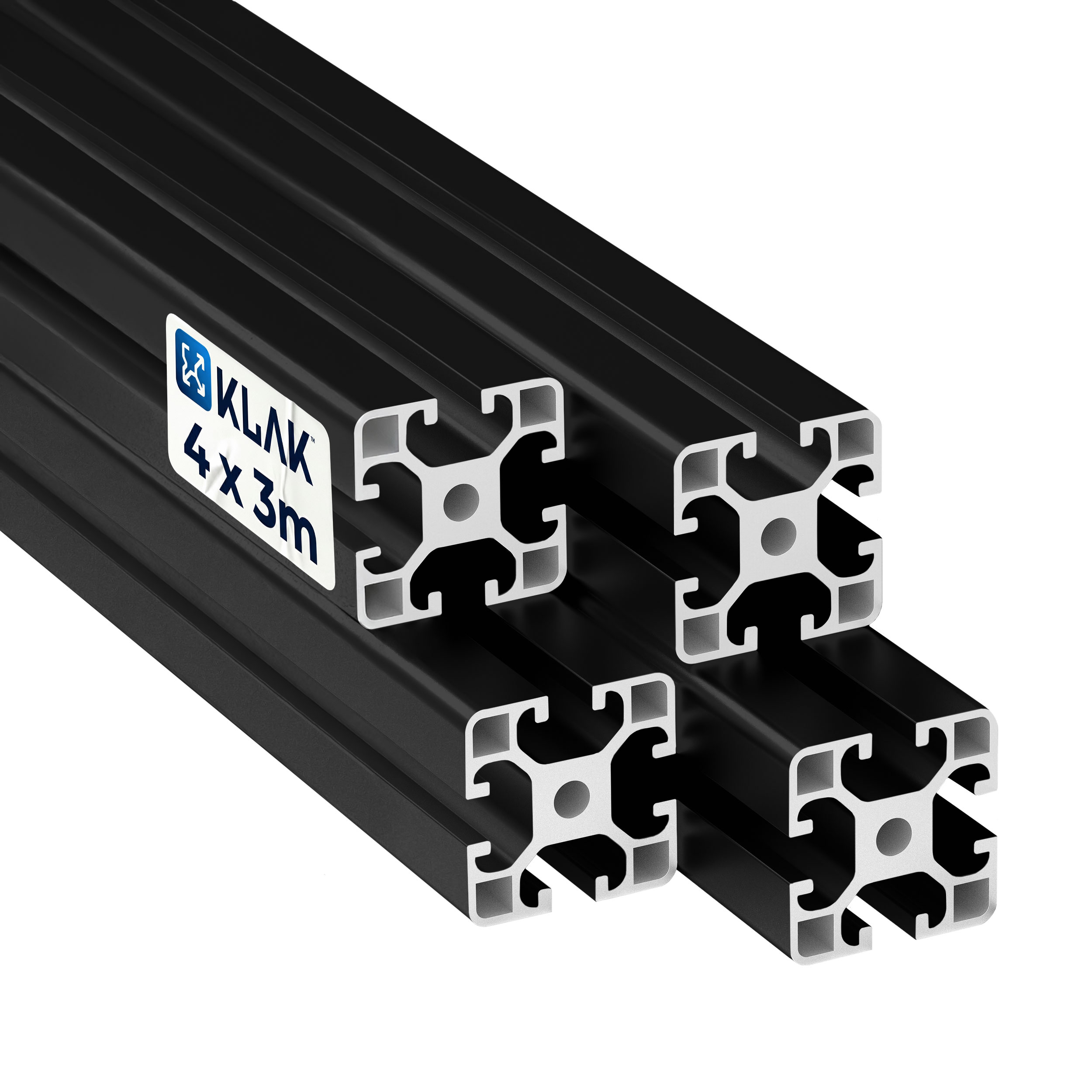 KLAK 40 - Aluprofil 4 Stück 40x40mm 3m System-, Montage-, Konstruktionsprofil Nut 8 schwarz