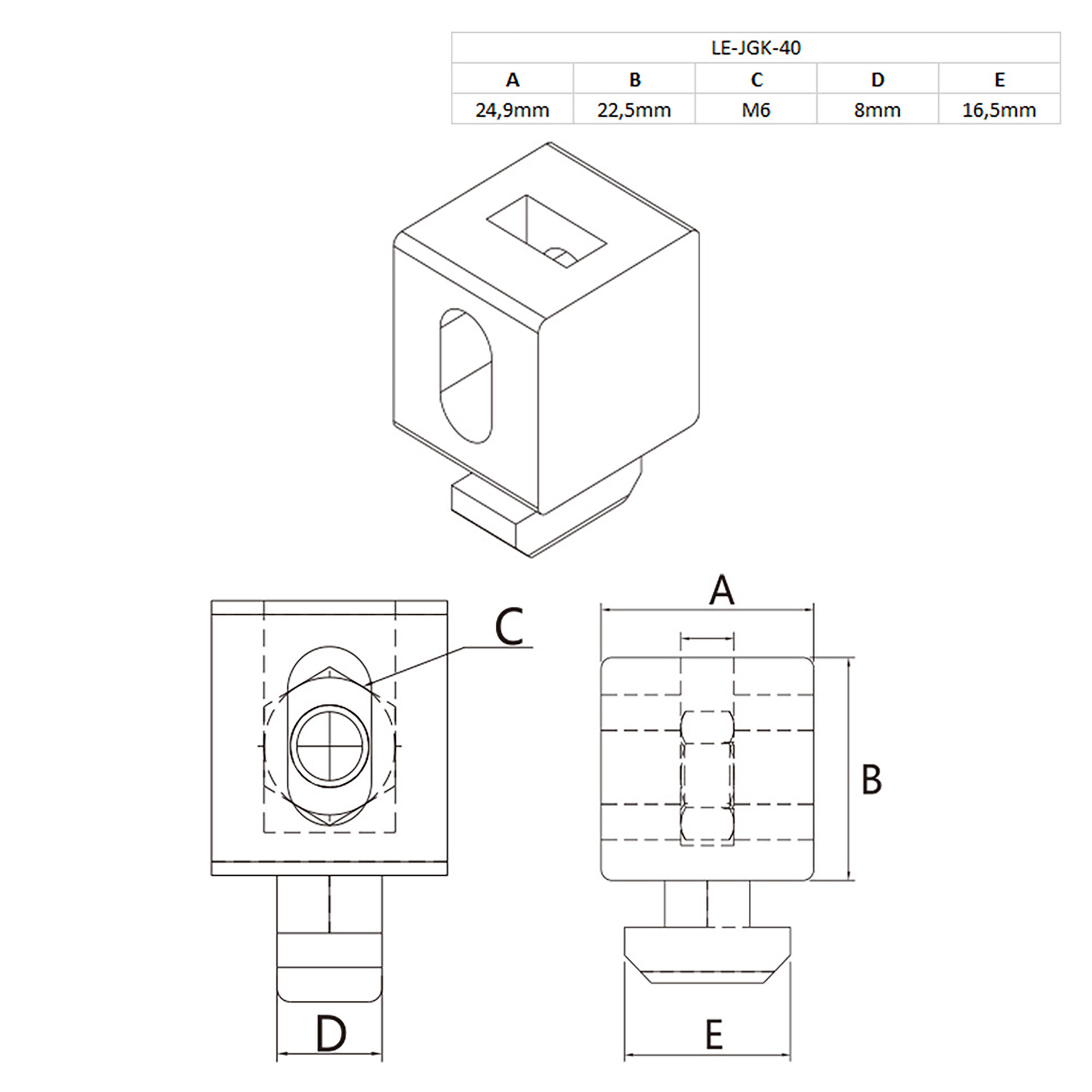 Verbindungsblock Uniblock Nut 8 Kunststoff M6 für Aluprofil 40-er 1 Stück