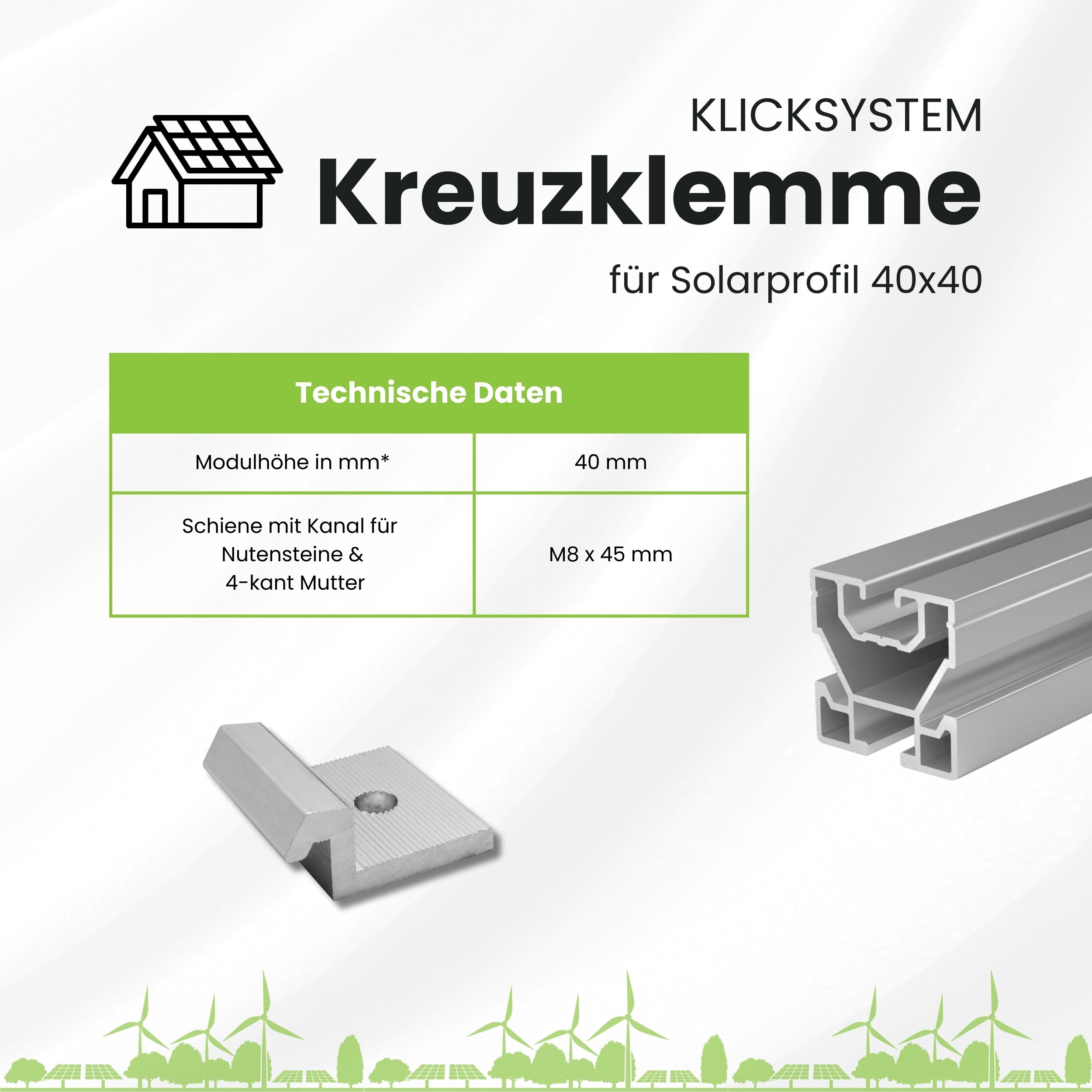 Solarprofile - 1x Kreuzklemme silber - ohne MwSt. - TKSK-30 - PV-Profile - für Kreuzklemme - Zubehör