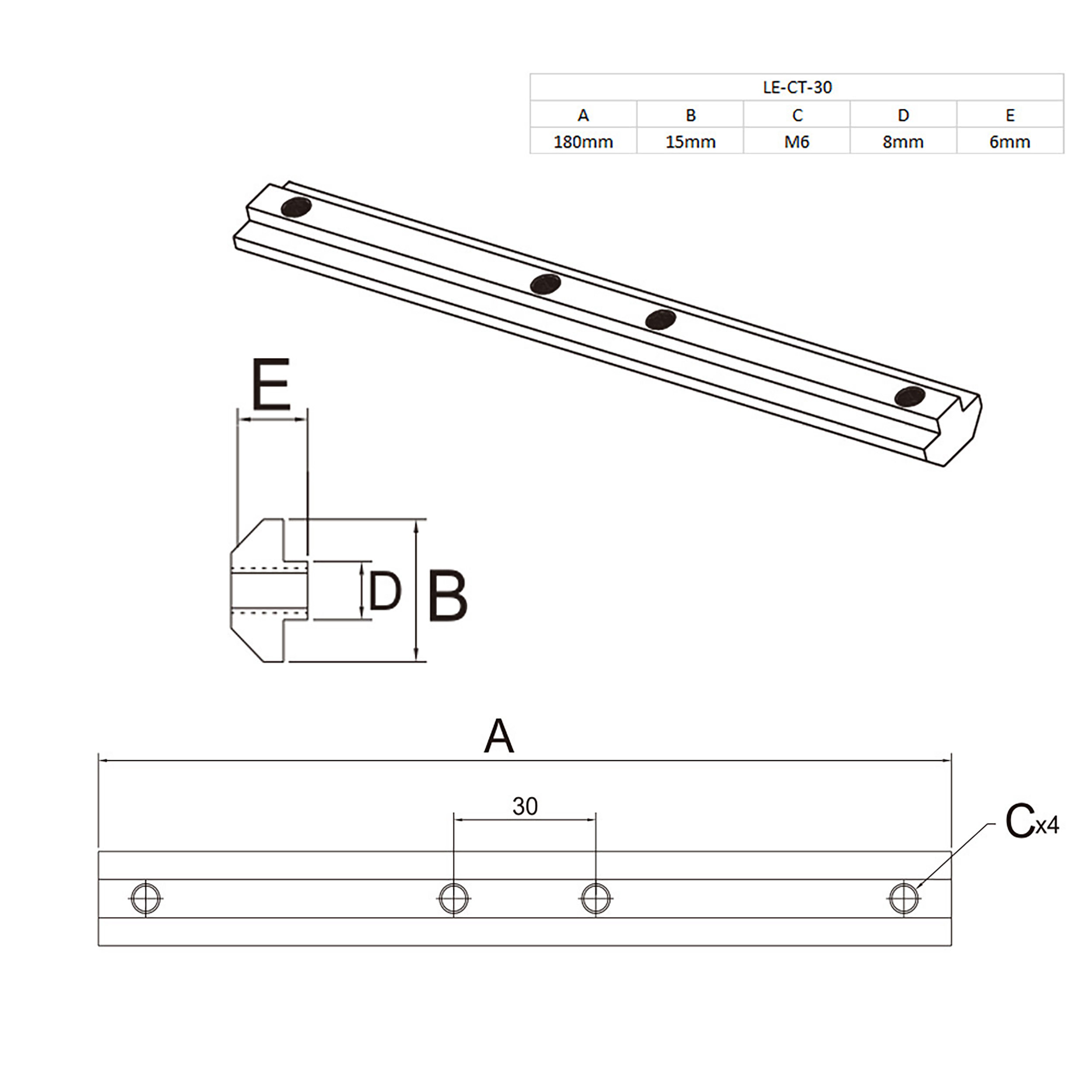 Profilverbinder Streckenverbinder 180mm Nut8 für Aluprofil 30-er - 1 Stück
