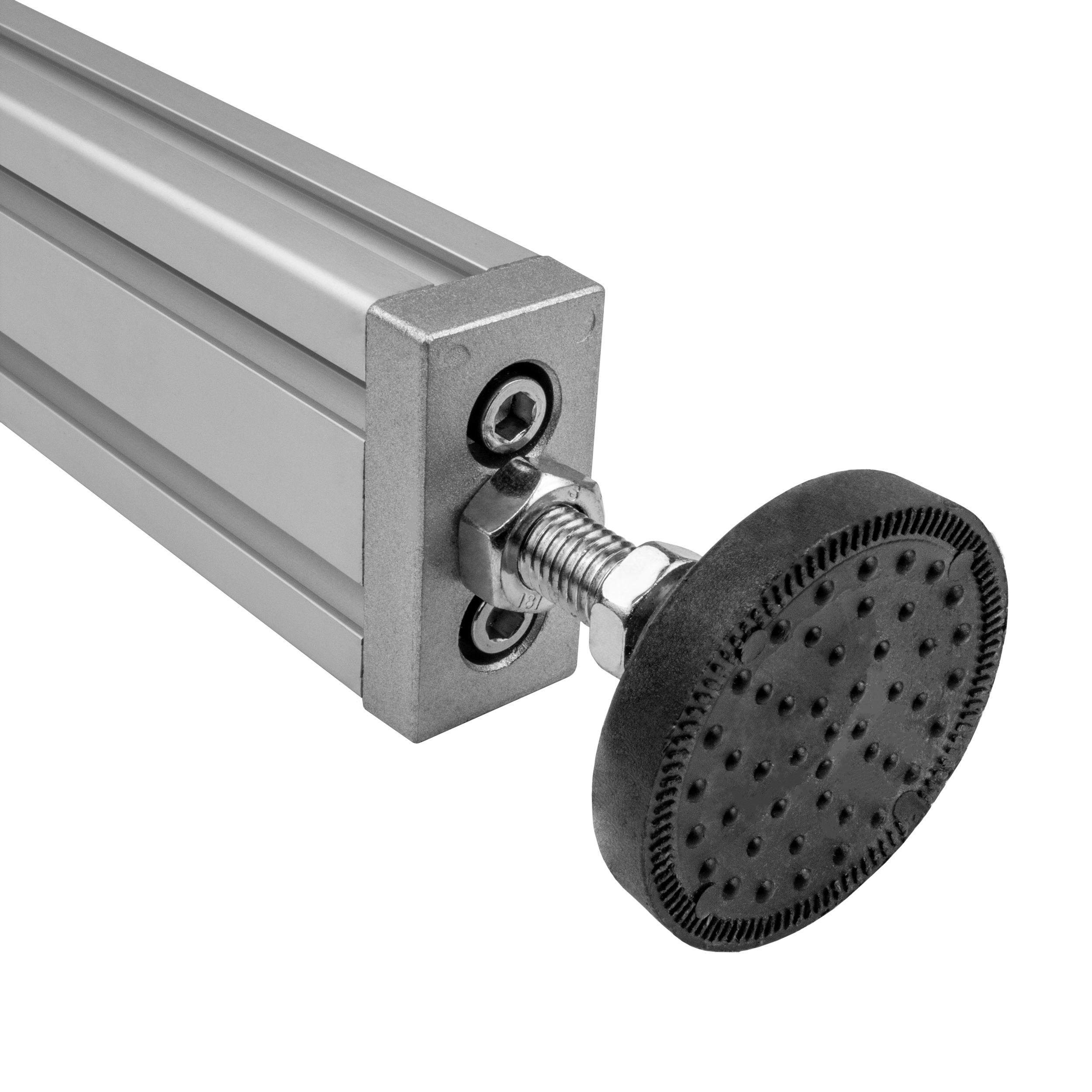 Adapter- & Fußplatte Aluprofil 3060, silbergrau – M12 mit Stellfuß Adapter- & Fußplatte Aluprofil 3060, silbergrau – M12 ohne Stellfuß
