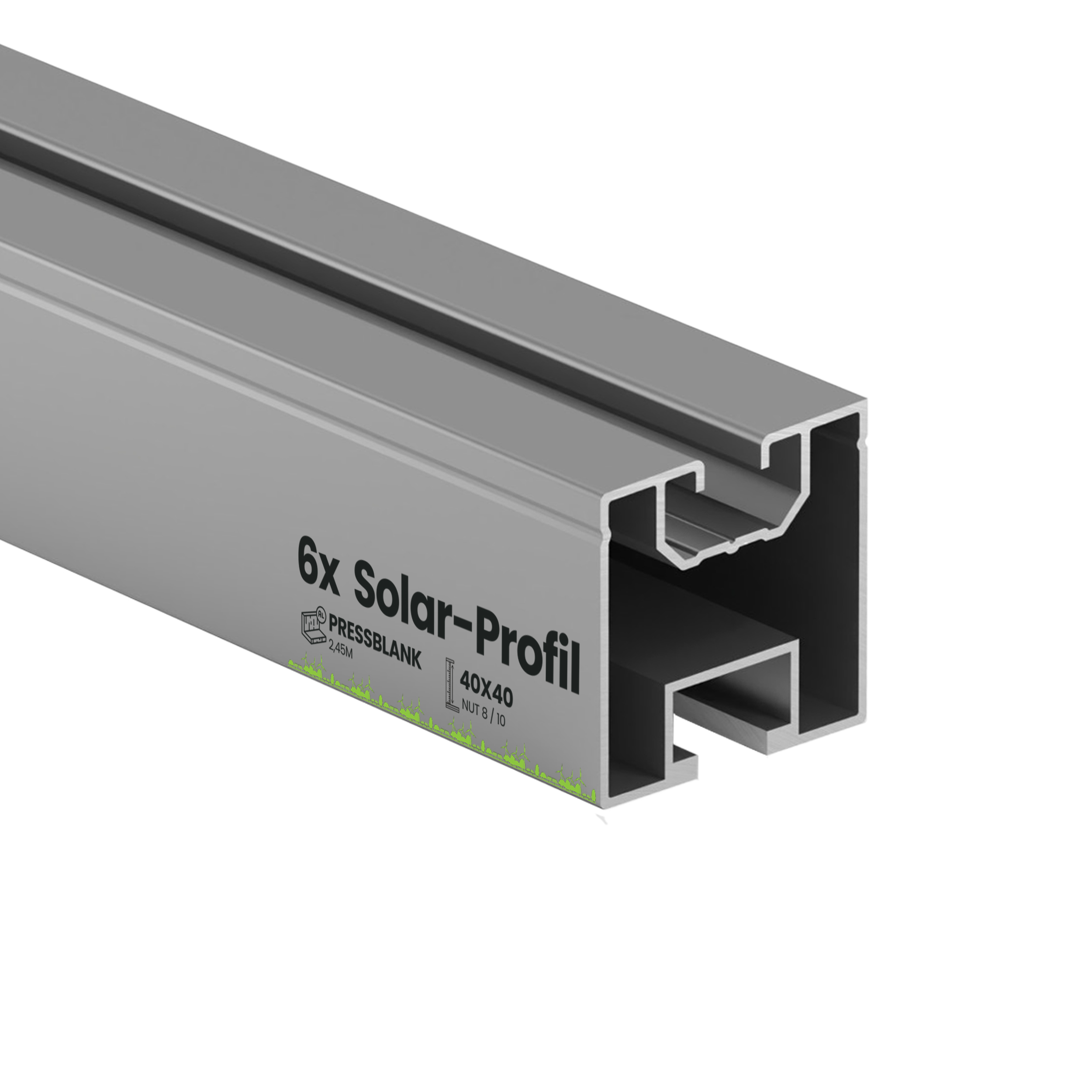 6x Alu Solarprofile 40x40 - 2,45m - Nut 8/10 - Typ-S, PV-Profile - Photovoltaik 6er - ohne MwSt.