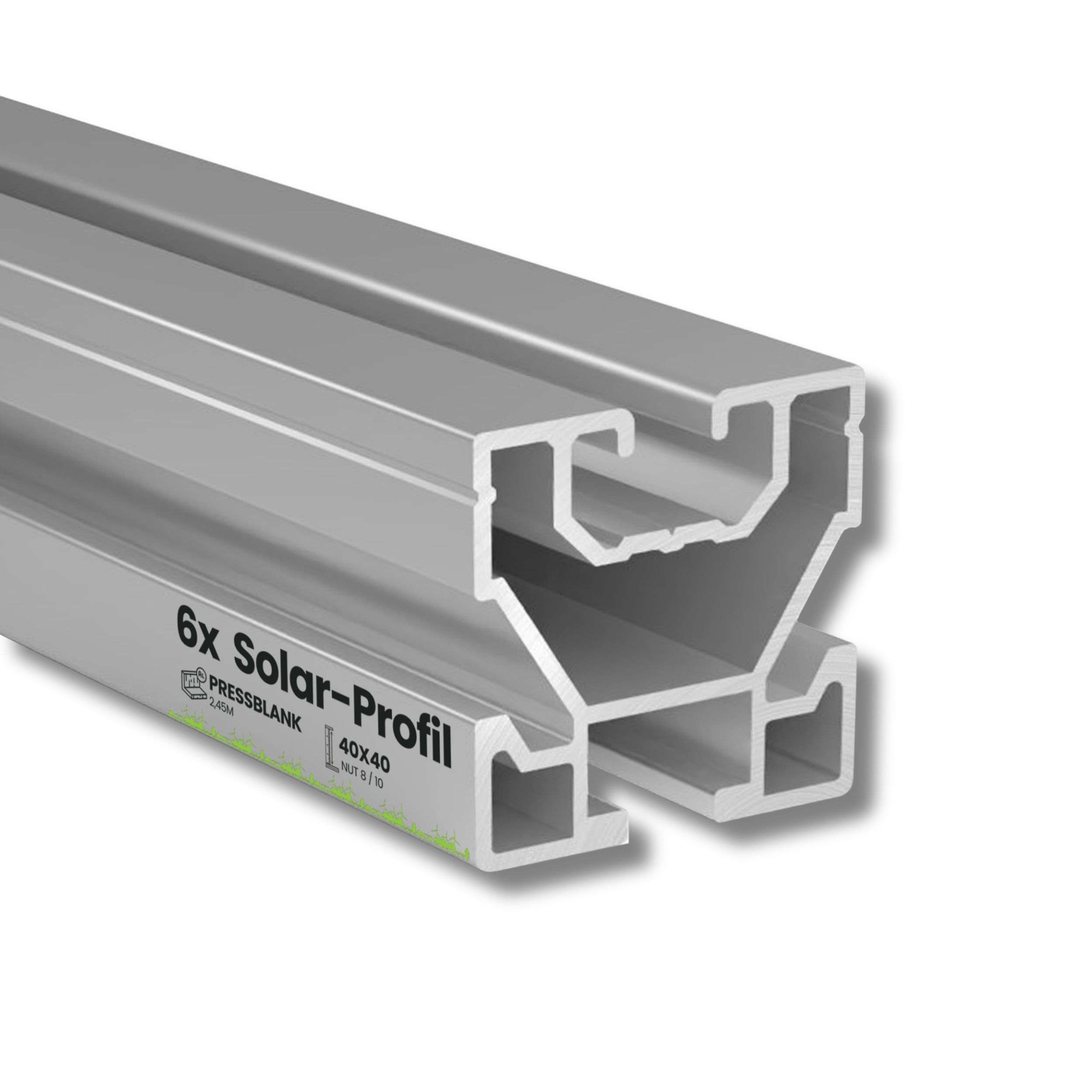 6x Alu Solarprofile 40x40 - 2,45m - Nut 8/10 - für Kreuzklemmen - Photovoltaik Solarprofile - 6x 40x40 - 2,45m - silber Profile - ohne MwSt. - TKSK-30 - PV-Profile - für Kreuzklemme - Zubehör