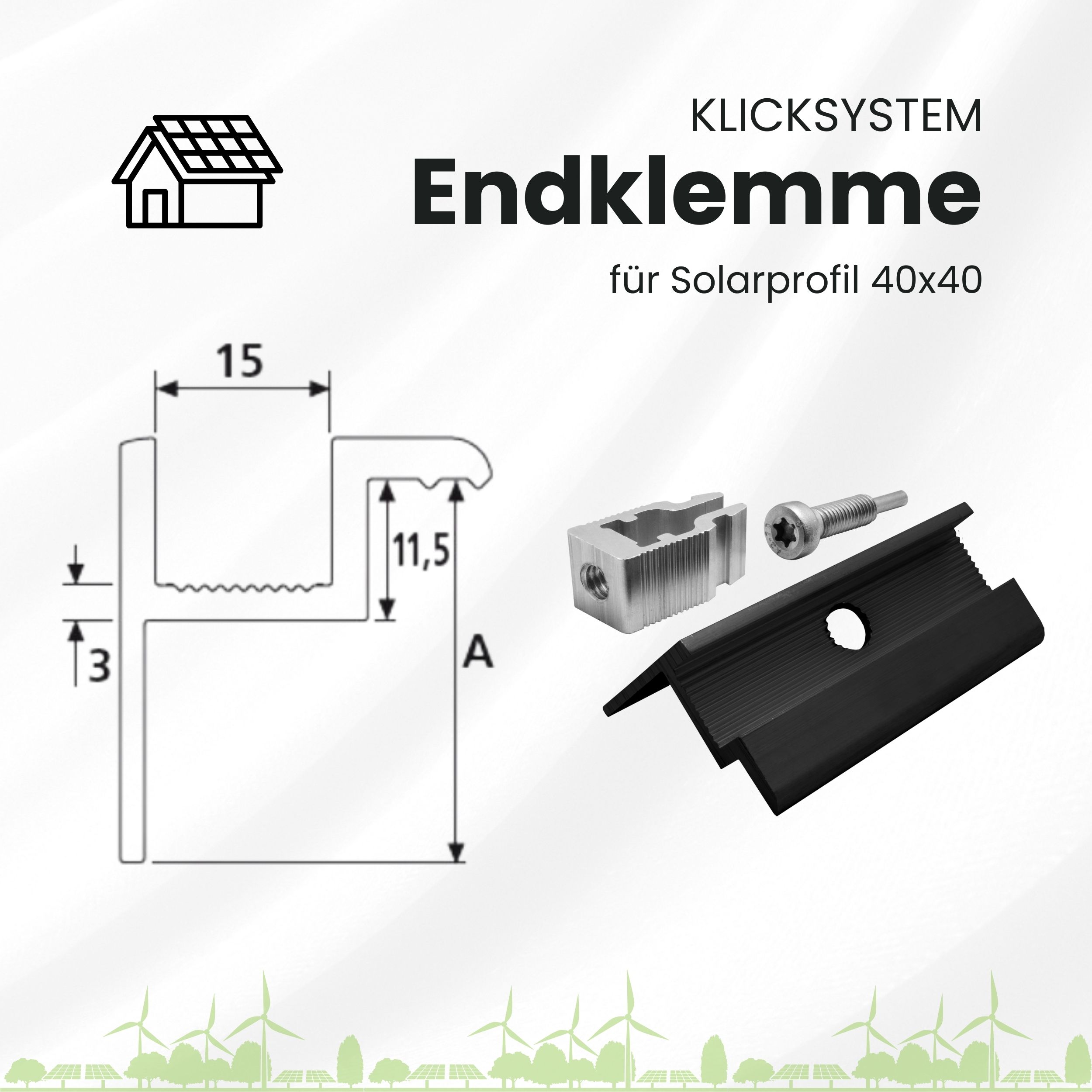 Solarprofile - 1x Endklemme schwarz - ohne MwSt. - TKSK-30 - PV-Profile - für Kreuzklemme - Zubehör
