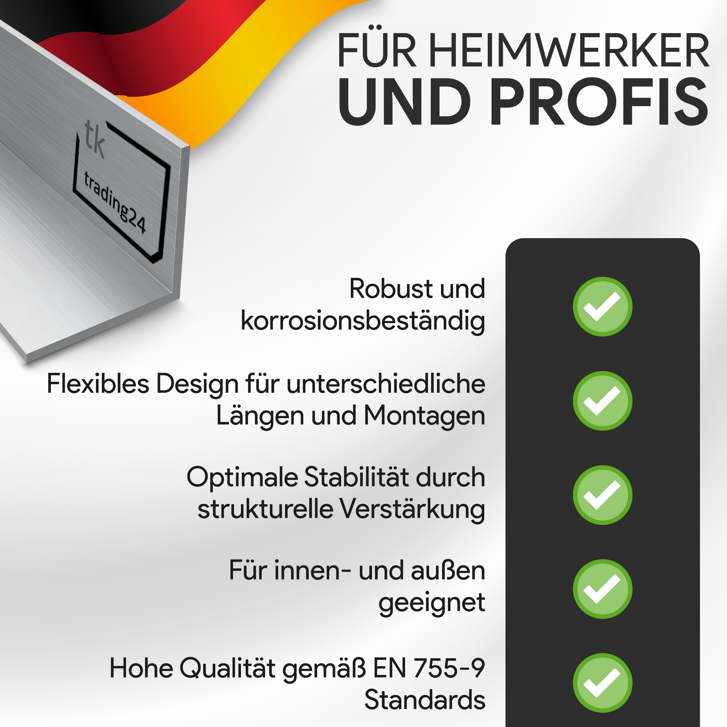 Winkelprofil aus Aluminium - 50 x 50 x 5 mm - 2 Meter - gleichschenklig - EN AW-6060