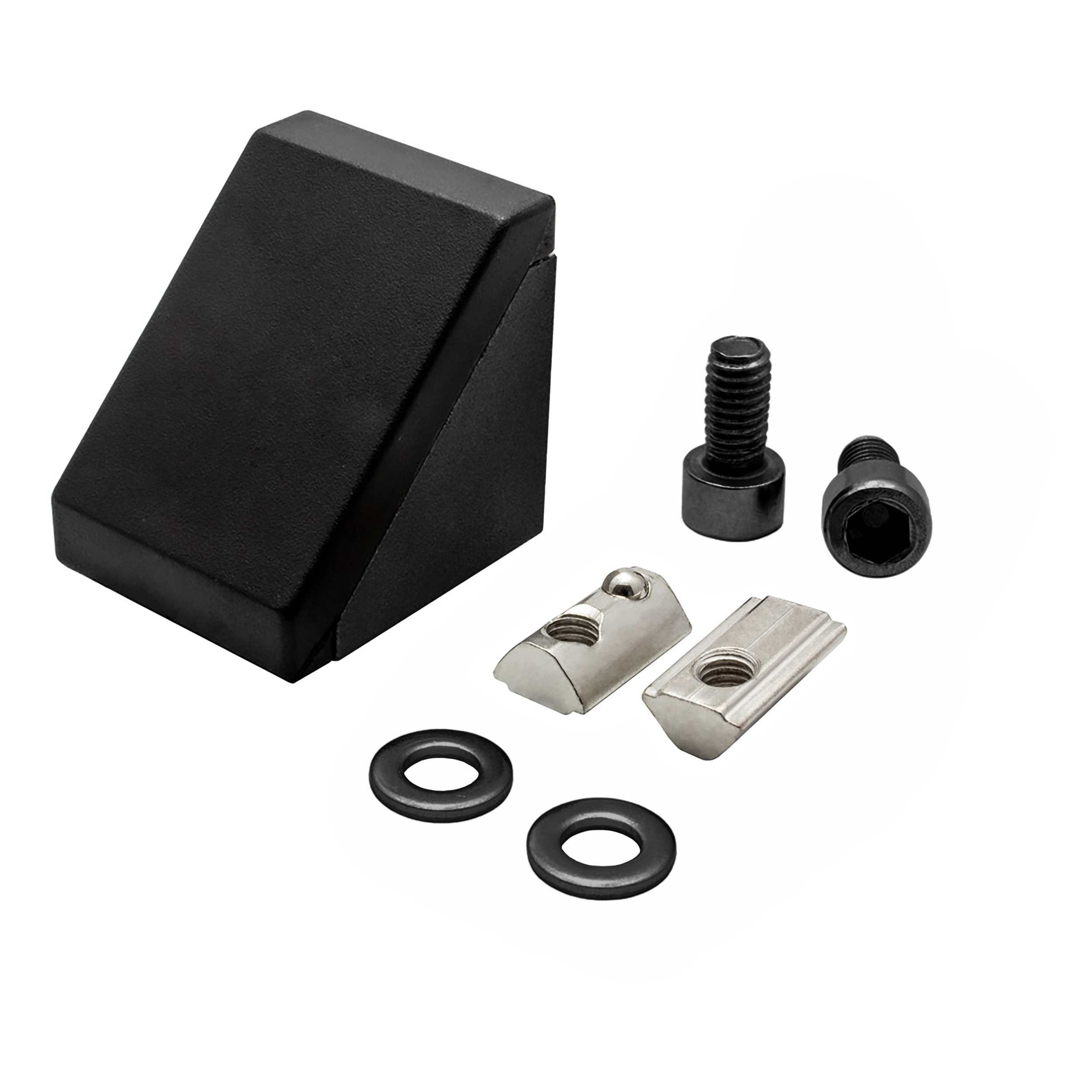 Befestigungswinkel ink. Schrauben und Nutensteine Nut 8 für Aluprofil 30-er schwarz Befestigungswinkel ink. Schrauben und Nutensteine Nut 8 für Aluprofil 30-er schwarz 1 Stück + Abdeckkappe