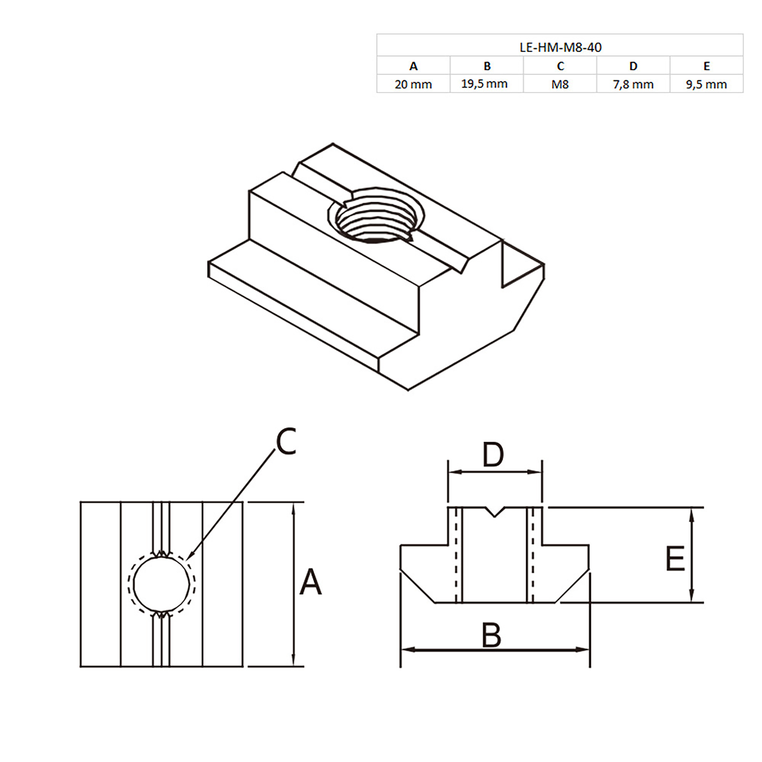 Nutenstein schwer Gleitmutter M8 Nut 8 für Aluprofil 40-er 10 Stück Nutenstein schwer Gleitmutter M8 Nut 8 für Aluprofil 40-er 10 Stück