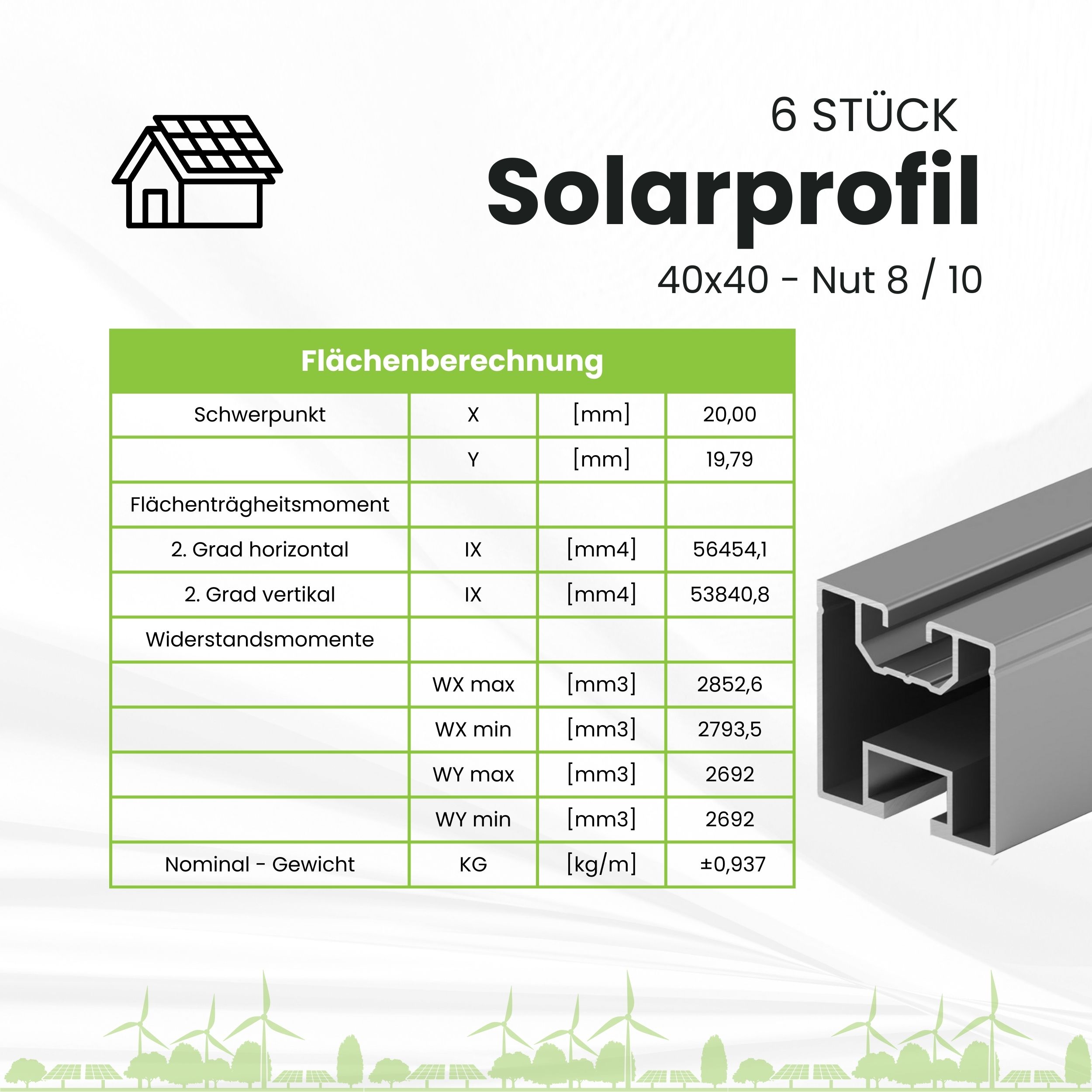 Solarprofile - 6x 40x40 - 2,45m - Profile silber - ohne MwSt. - TKS-30 - PV-Profile - Zubehör - Befestigungssystem