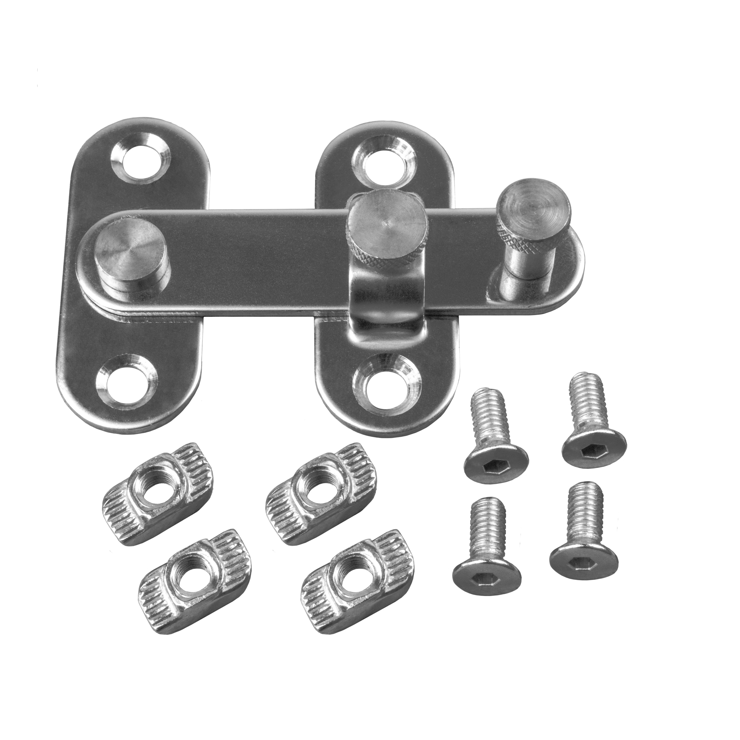 Türriegel Schwenkverriegelung Edelstahl Nut 8 für 40-er Profile Türriegel Schwenkverriegelung Edelstahl Nut 8 für 40-er Profile - 1 Stück inkl. Verschraubung