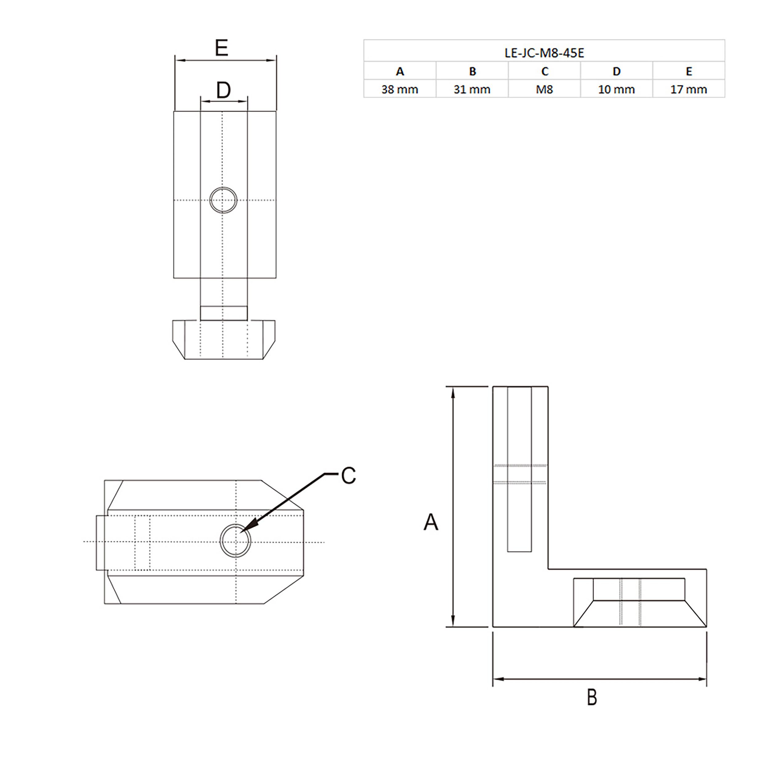 Innenwinkel Aussenwinkel M8 Nut 10 Profilverbinder für Aluprofil 45-er 1 Stück