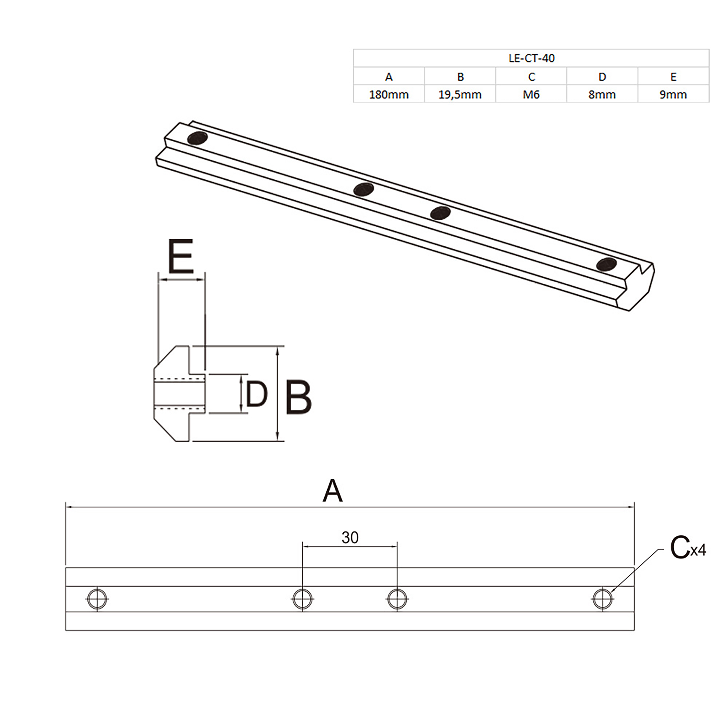Profilverbinder Streckenverbinder 180mm Nut8 für Aluprofil 40-er - 1 Stück