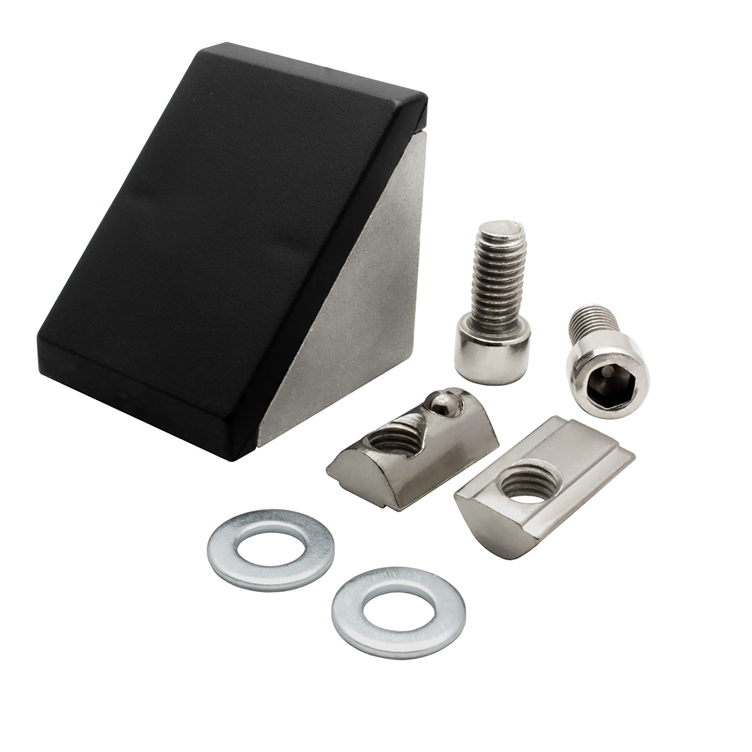 Befestigungswinkel ink. Schrauben und Nutensteine Nut 8 für Aluprofil 40-er 1 Stück + Abdeckkappe