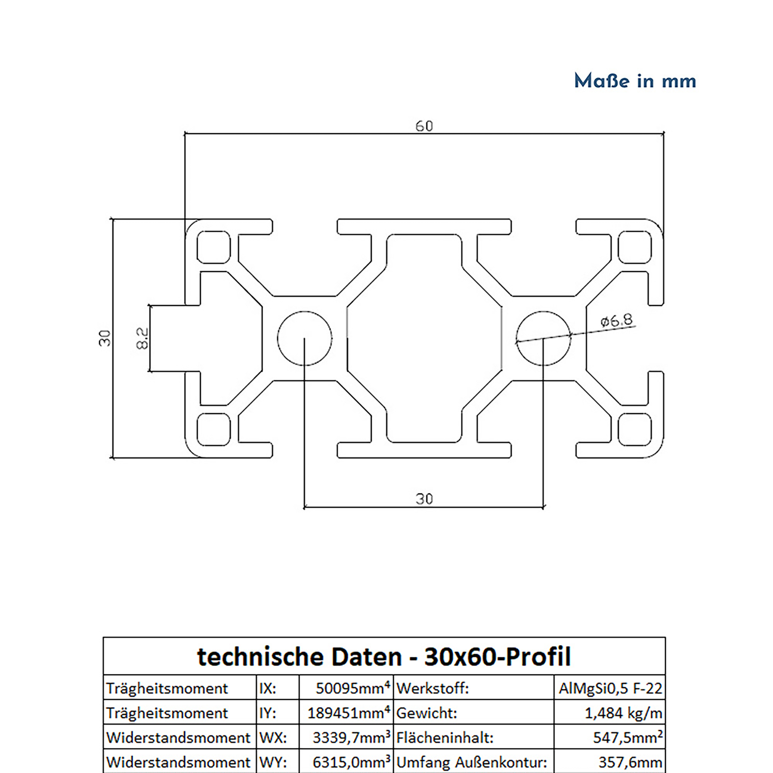 ALU Profil Aluprofil 30x60mm Nut 8 Aluminium Systemprofil Typ I 100mm-2000mm ALU Profil Aluprofil 30x60mm Nut 8 Aluminium Systemprofil Typ I 200cm 2000mm