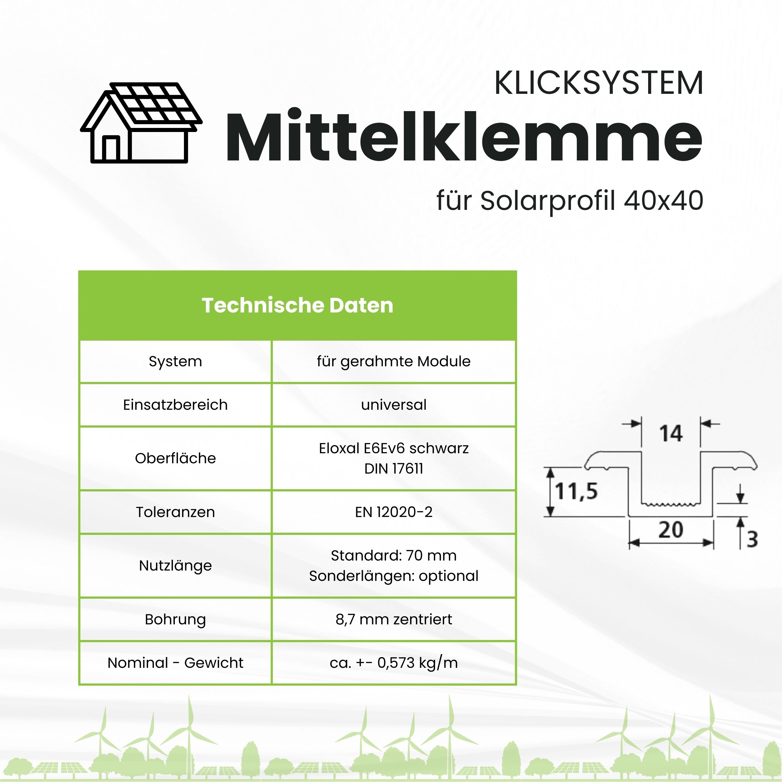 Solarprofile - 1x Mittelklemme silber - ohne MwSt. - TKSK-30 - PV-Profile - für Kreuzklemme - Zubehör