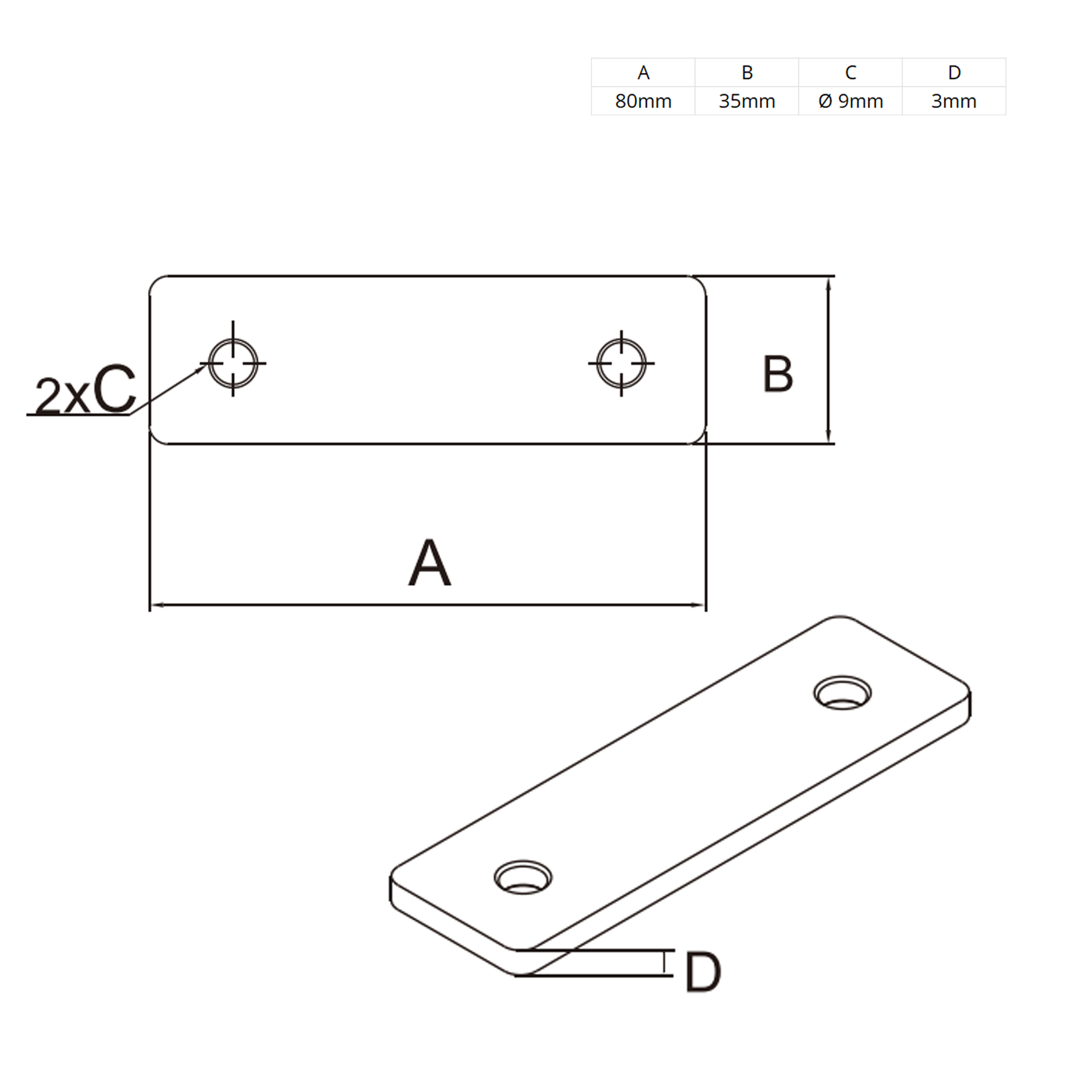 Verbinderplatte - I - 80x35mm Aussen Flachverbinder 40x40 Aluprofil - 4 Stück inkl. Verschraubung