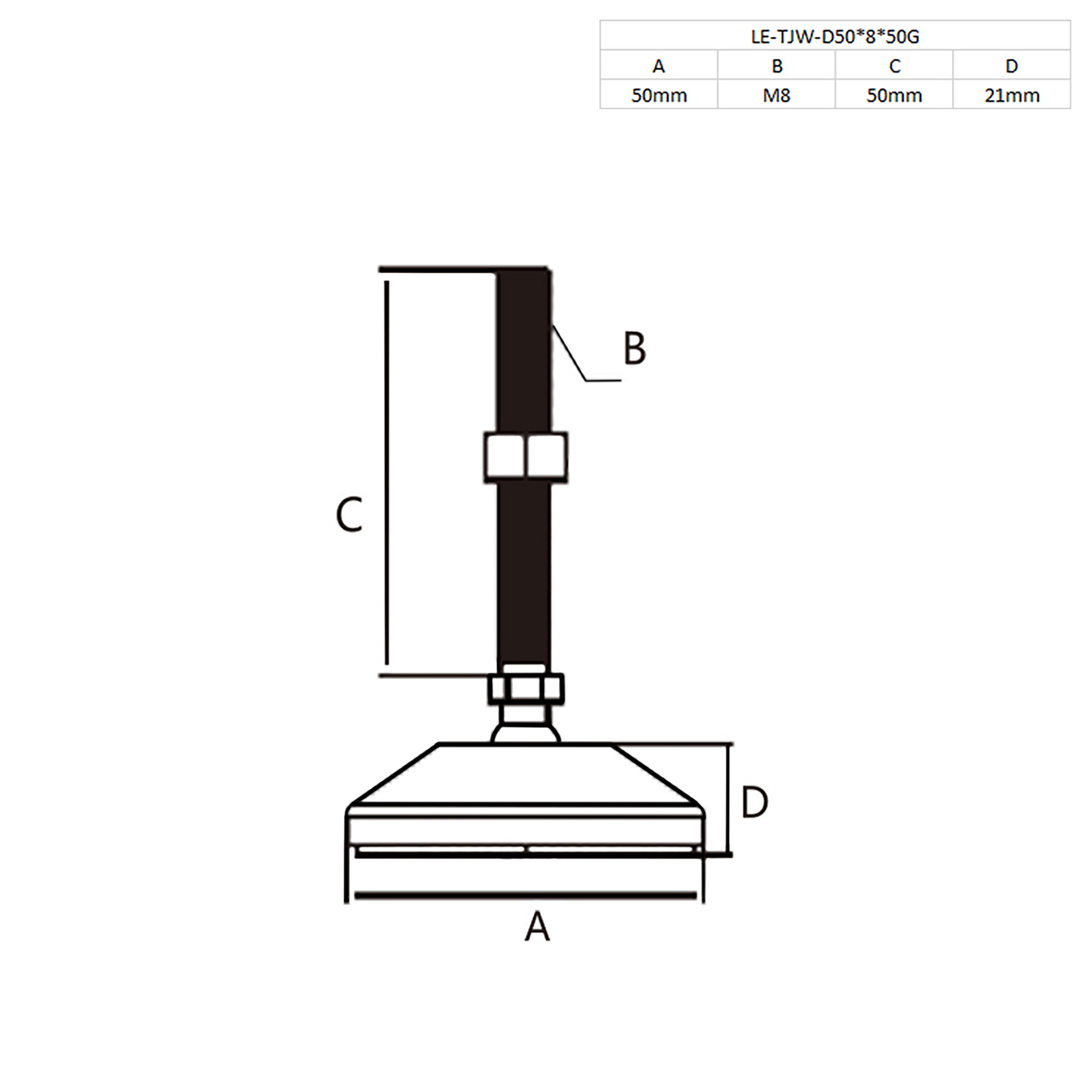 Stellfuss Kunststoff M8x50mm Teller 50mm für Aluprofil 30-er, 40-er - 1 Stück Stellfuss Kunststoff M8x50mm Teller 50mm für Aluprofil 30-er, 40-er - 1 Stück